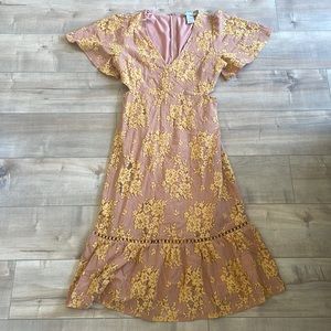 SALE *BUY2/GET1* A. Calin by Flying Tomato Lace Floral Yellow/Blush MIDI Dress